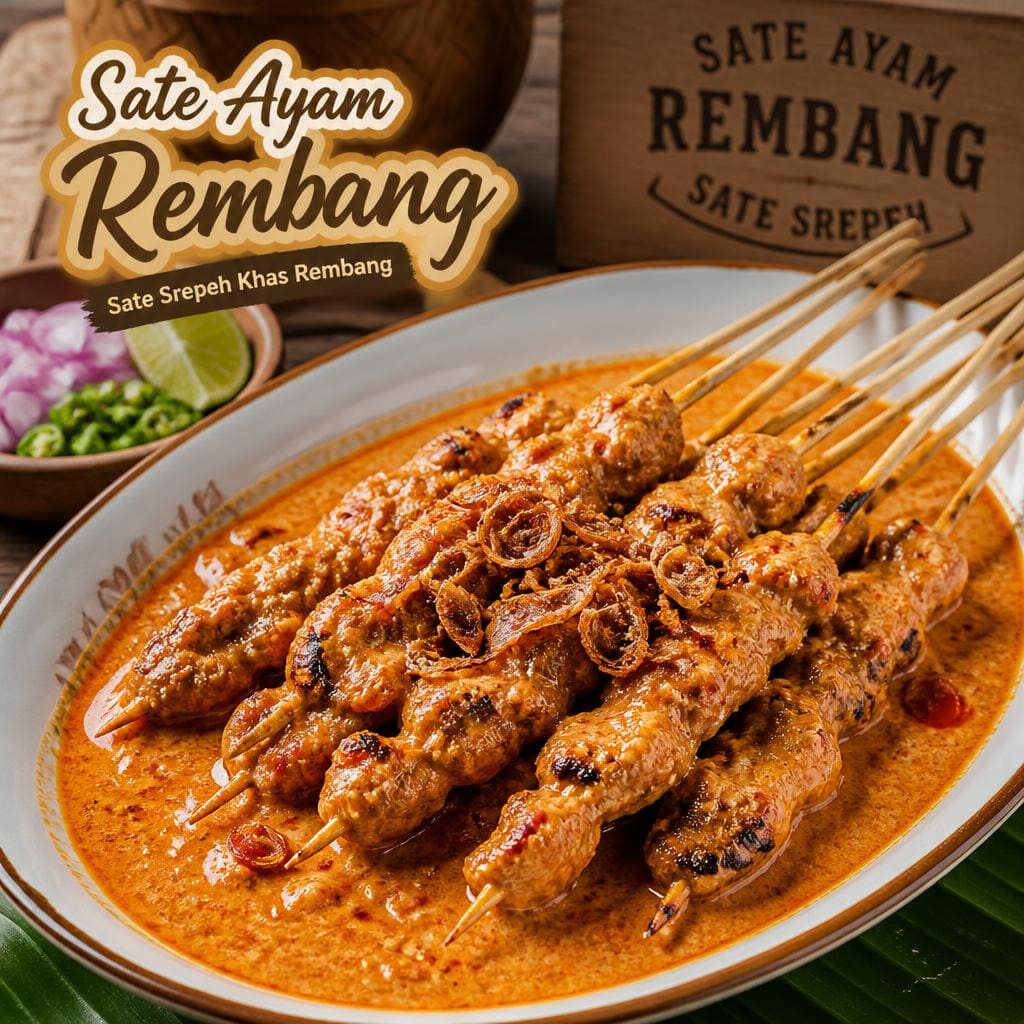 Sate Ayam Rembang Te Sate dengan bumbu khas dan potongan ayam berbumbu